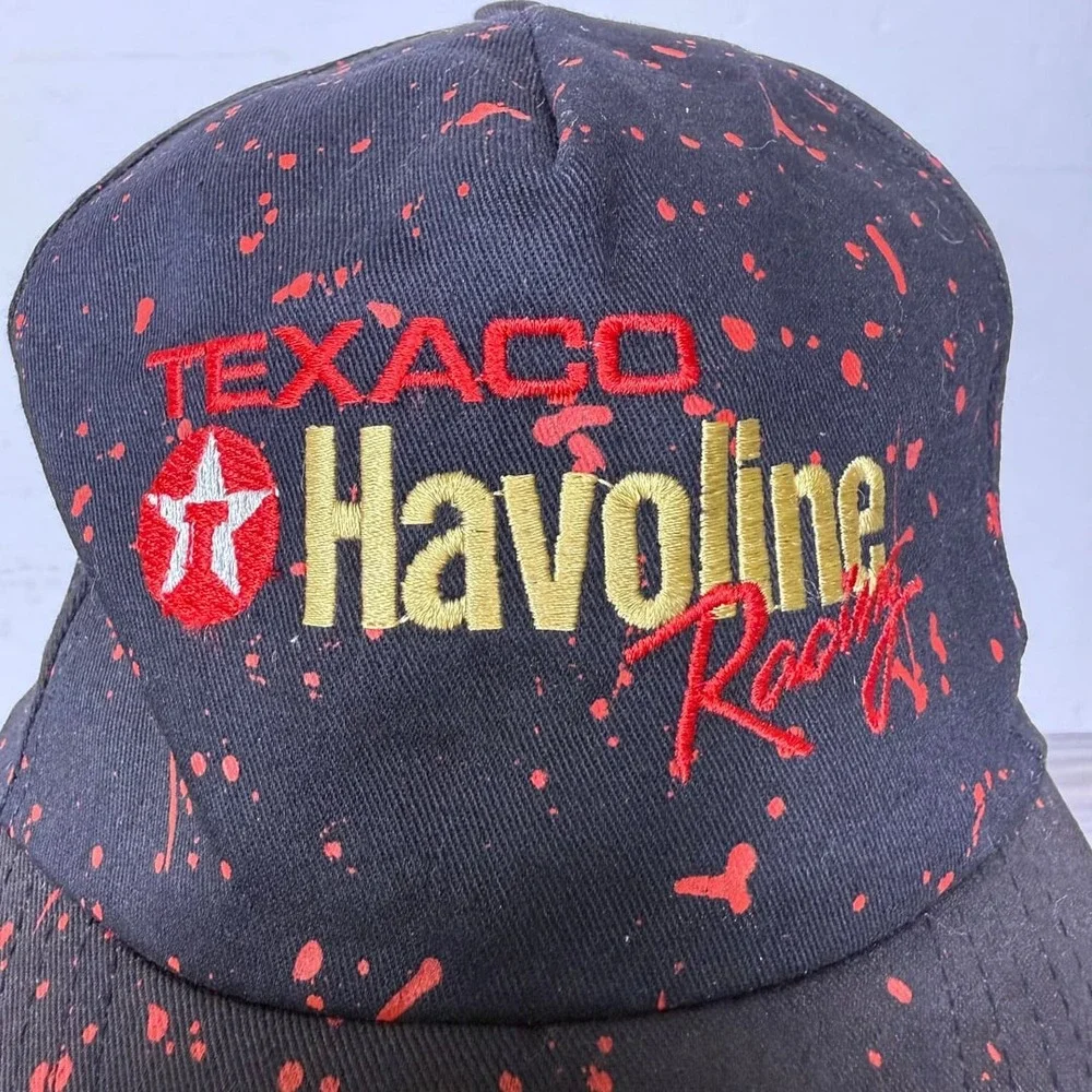 Vintage 1989 Texaco Havoline Racing Snapback Hat Black Paint Splatter‎ USA OSFA